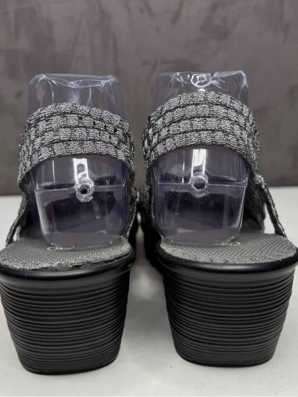 bernie mev. Metallic Woven Slingback Wedges - Silver Black
